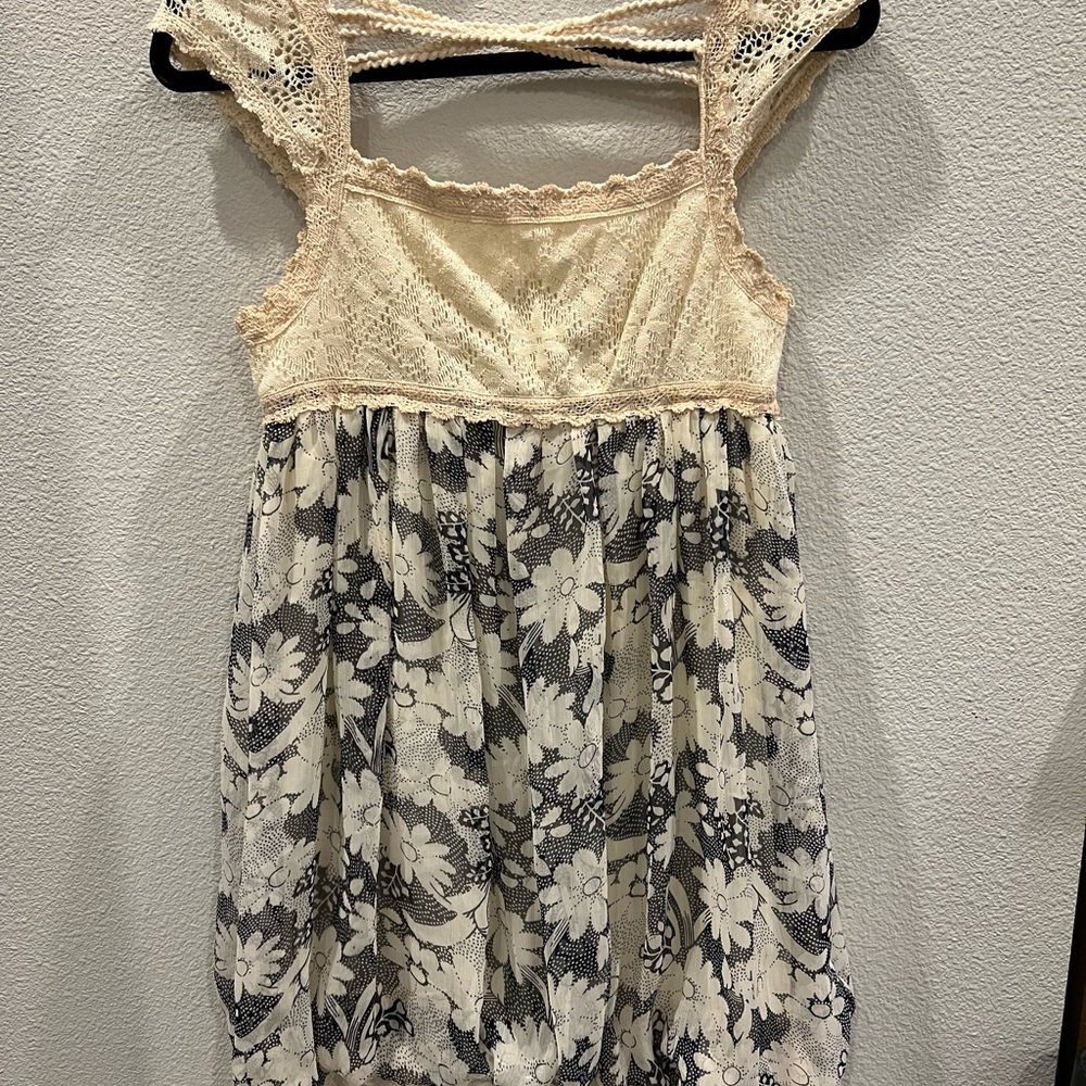 Floral Lace Kids Dress - Cream and Black